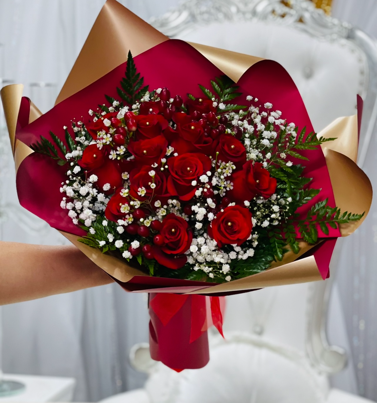 One Dozen Roses Wrapped Bouquet